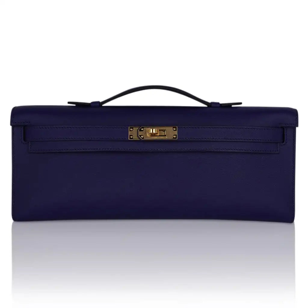 Hermès Kelly Cut Bag in Blue Encre Swift Leather with Gold Hardware