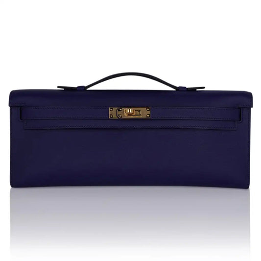 Hermès Kelly Cut Bag in Blue Encre Swift Leather with Gold Hardware