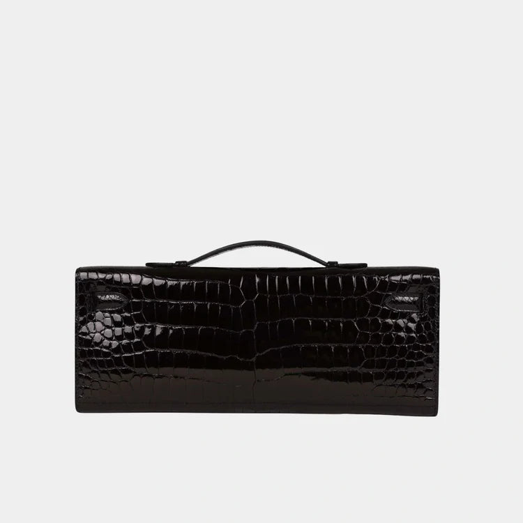 Hermès Kelly Cut Clutch – Black Shiny Porosus Crocodile with Gold Hardware - Zeuskicks