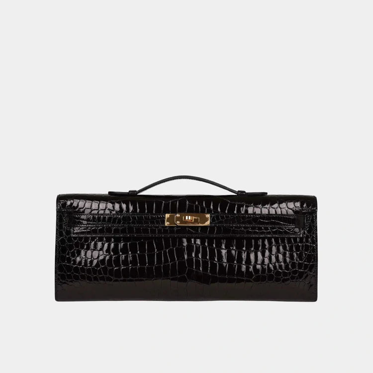 Hermès Kelly Cut Clutch – Black Shiny Porosus Crocodile with Gold Hardware - Zeuskicks
