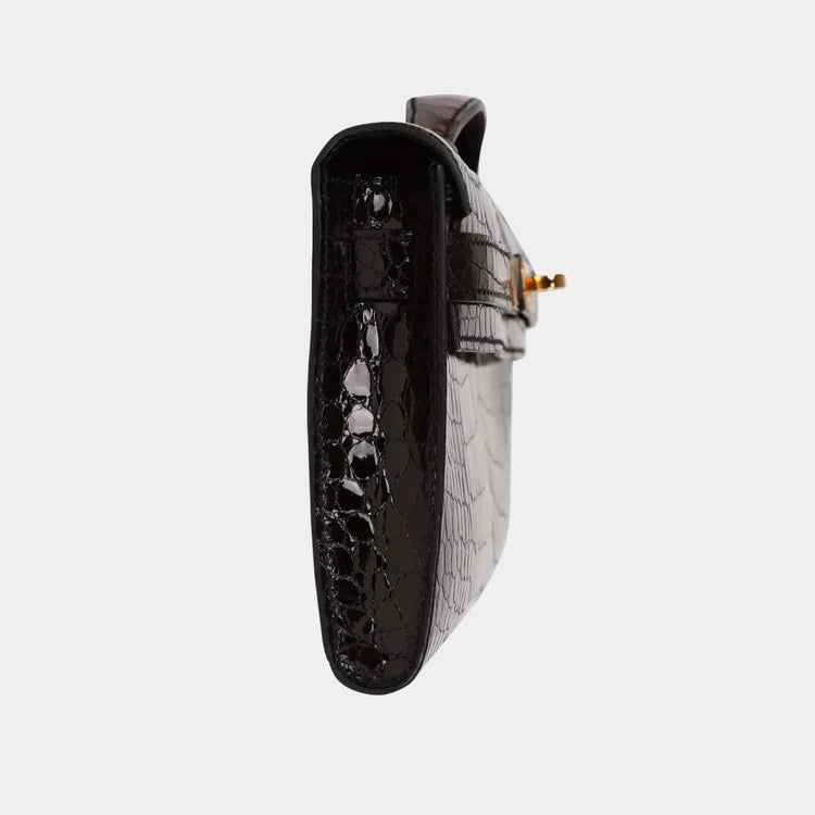 Hermès Kelly Cut Clutch – Black Shiny Porosus Crocodile with Gold Hardware - Zeuskicks