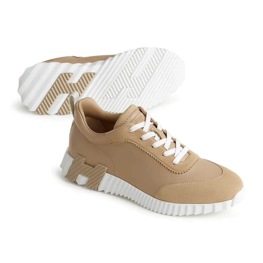 Hermès Paris Bouncing Sneakers – Beige Linen & Leather Edition