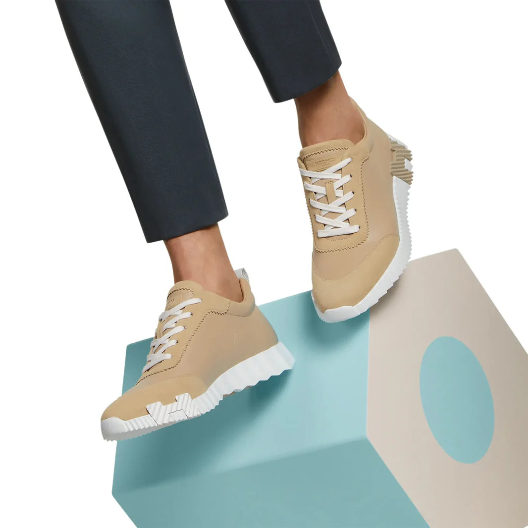 Hermès Paris Bouncing Sneakers – Beige Linen & Leather Edition
