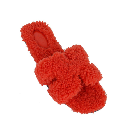 Hermès Oran Teddy Sandals – Orange Shearling Limited Edition