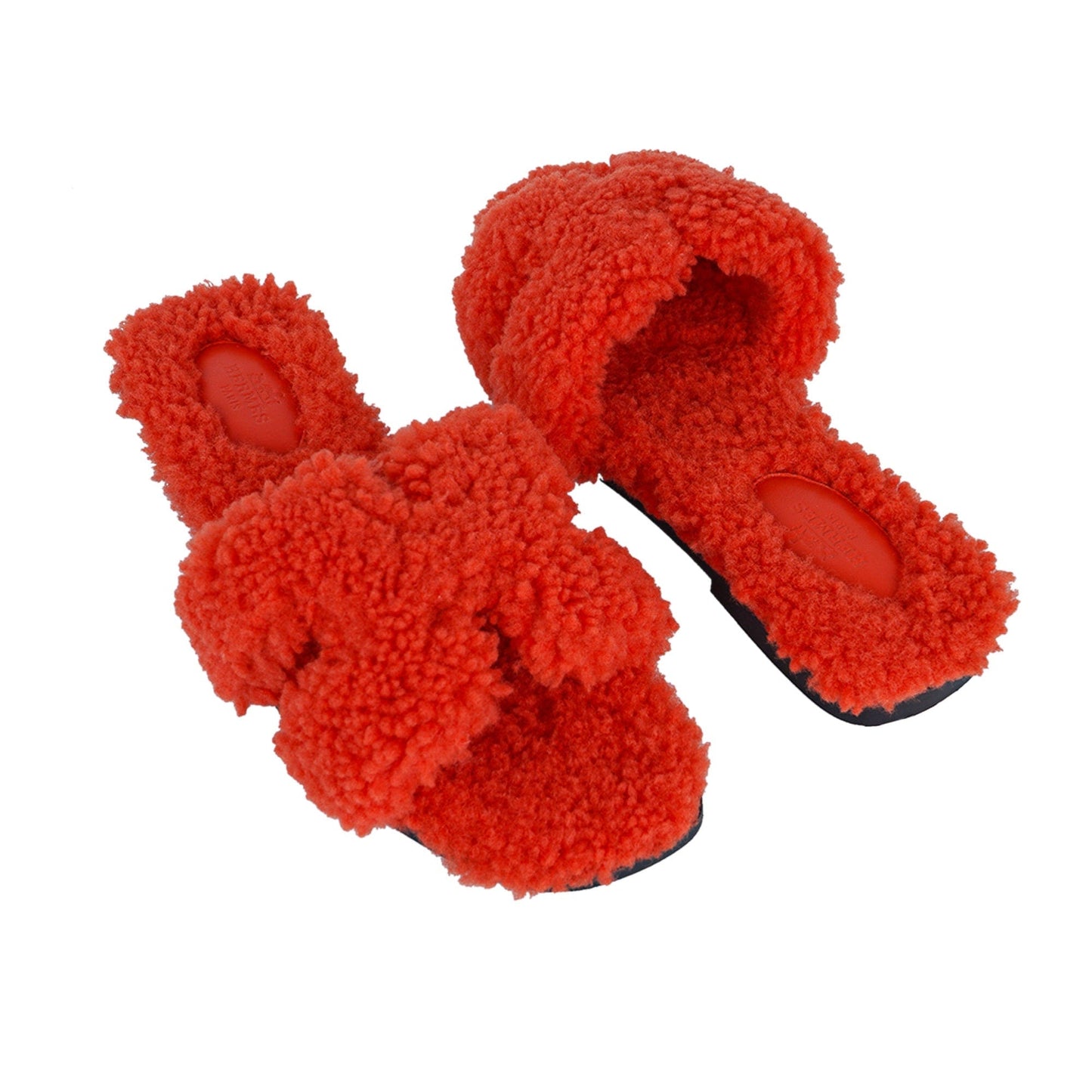 Hermès Oran Teddy Sandals – Orange Shearling Limited Edition
