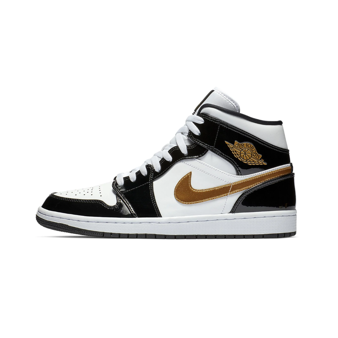 Jordan 1 Mid Patent Black White Gold by Nike Air Jordan
