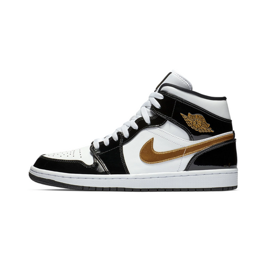 Jordan 1 Mid Patent Black White Gold by Nike Air Jordan