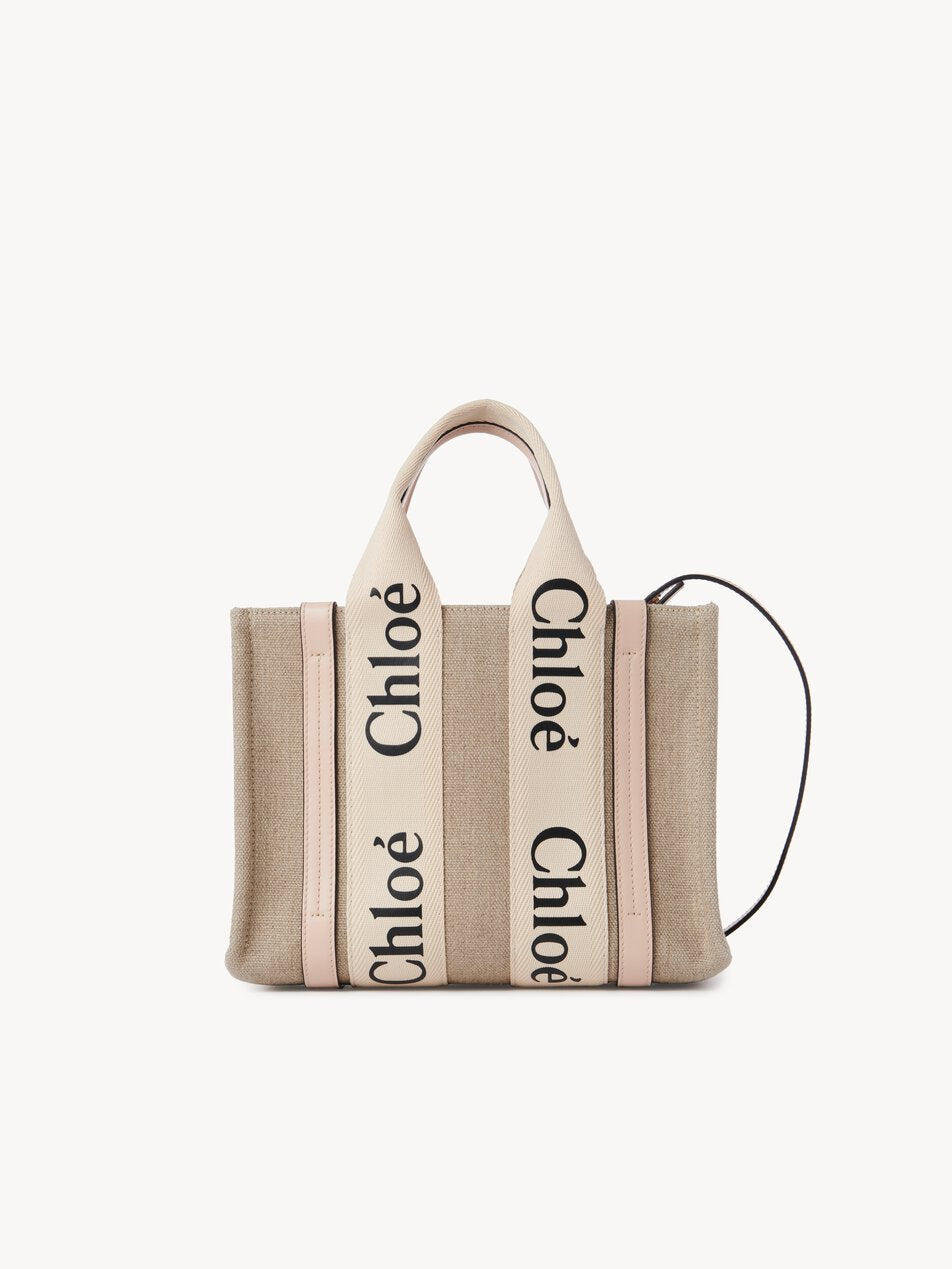 CHLOE Small Woody tote bag in linen Cement Pink by CHLOE