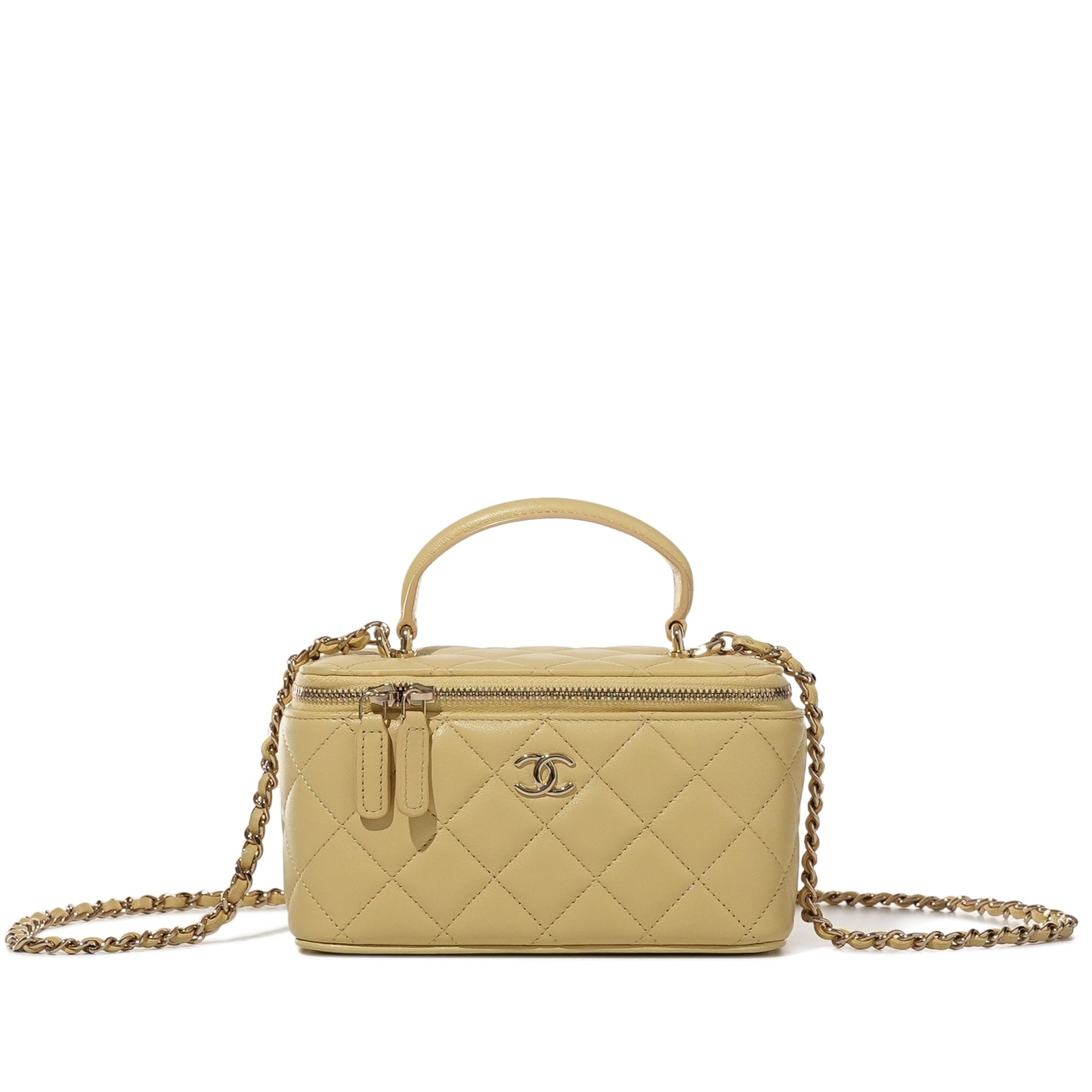 CHANEL Yellow Quilted Lambskin Top Handle Long Vanity Case – Pale Gold Hardware