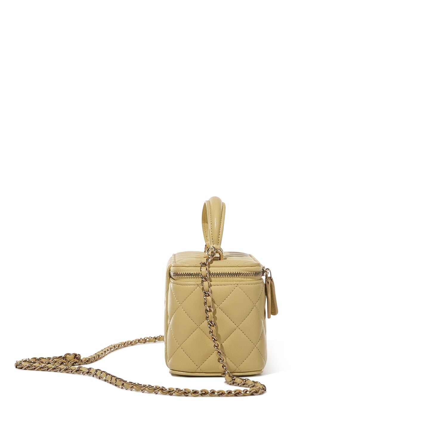 CHANEL Yellow Quilted Lambskin Top Handle Long Vanity Case – Pale Gold Hardware