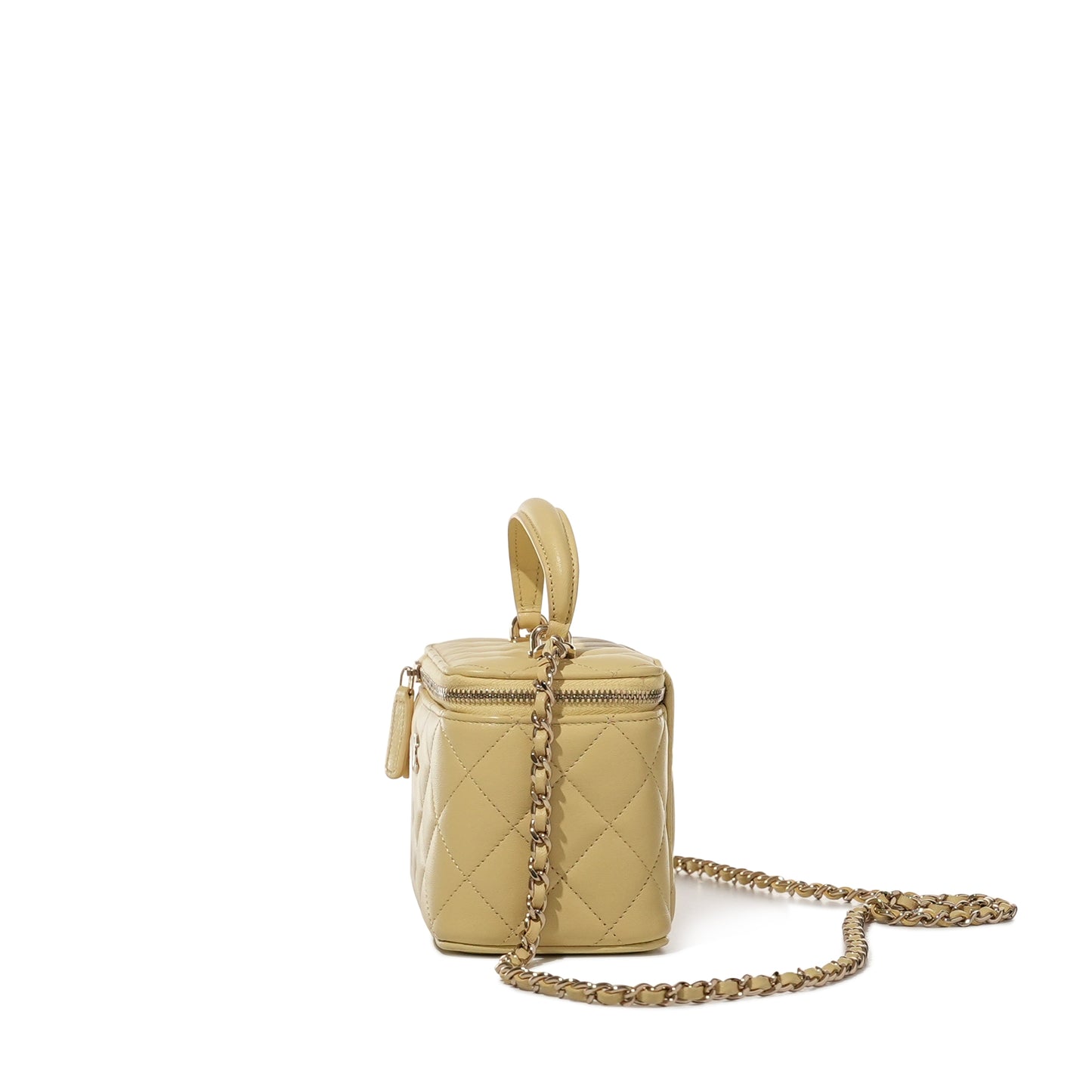 CHANEL Yellow Quilted Lambskin Top Handle Long Vanity Case – Pale Gold Hardware