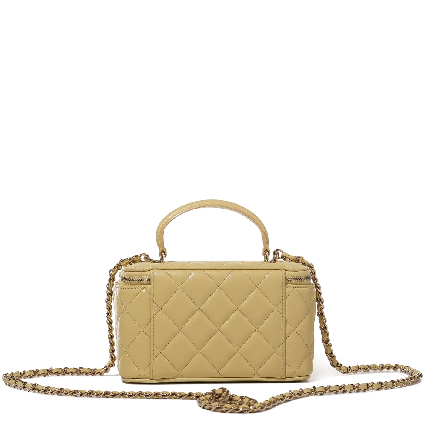 CHANEL Yellow Quilted Lambskin Top Handle Long Vanity Case – Pale Gold Hardware