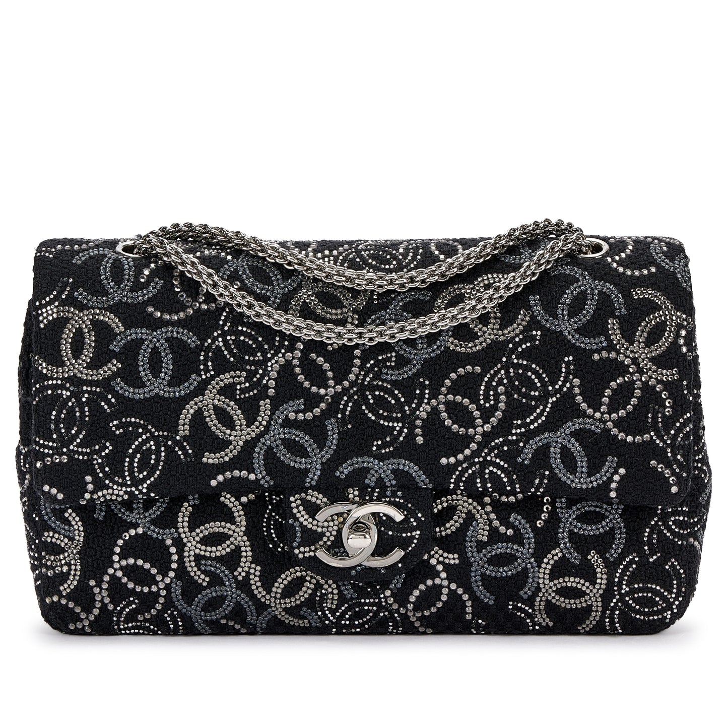CHANEL Timeless Classic Double Flap – Black Tweed, Rhinestone & Beads (2009–10)