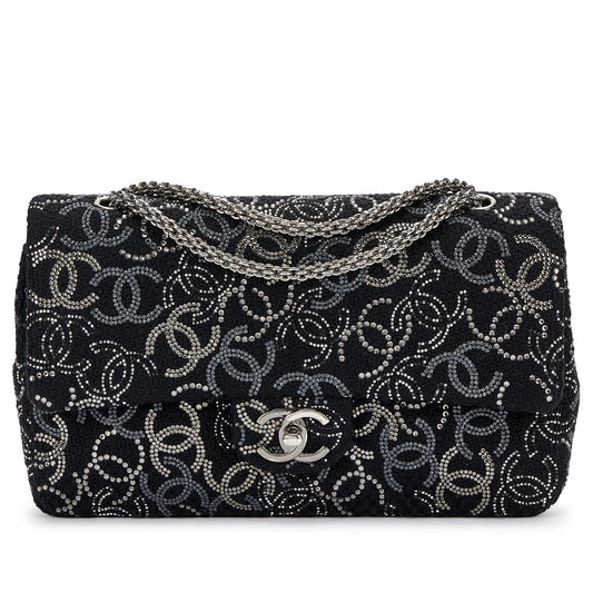 CHANEL Timeless Classic Double Flap – Black Tweed, Rhinestone & Beads (2009–10)