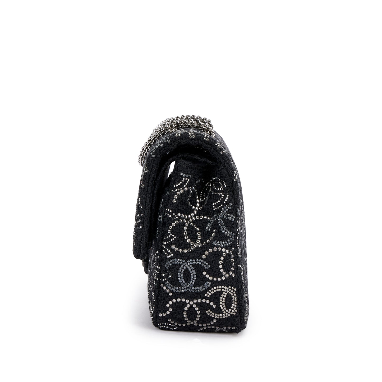 CHANEL Timeless Classic Double Flap – Black Tweed, Rhinestone & Beads (2009–10)