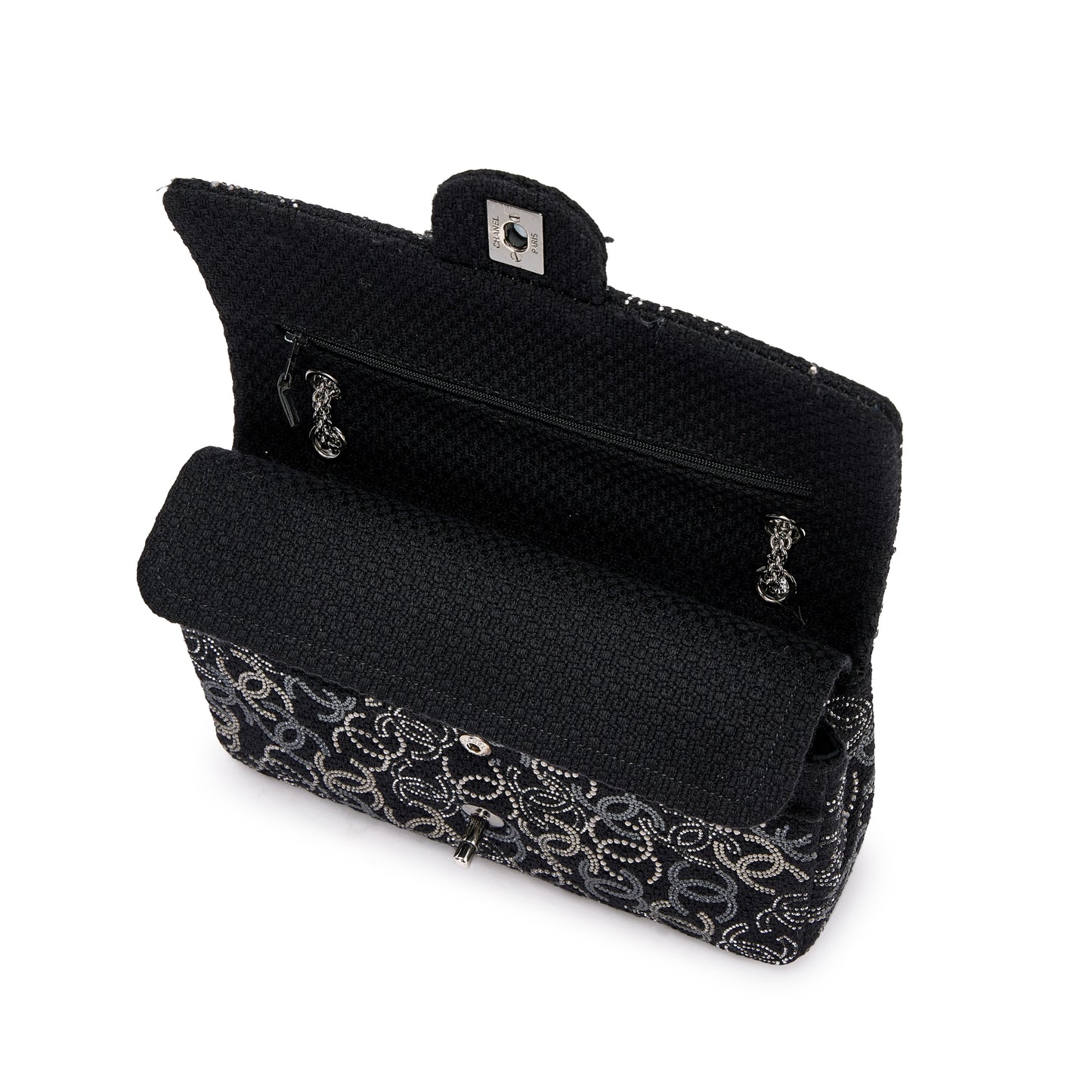 CHANEL Timeless Classic Double Flap – Black Tweed, Rhinestone & Beads (2009–10)