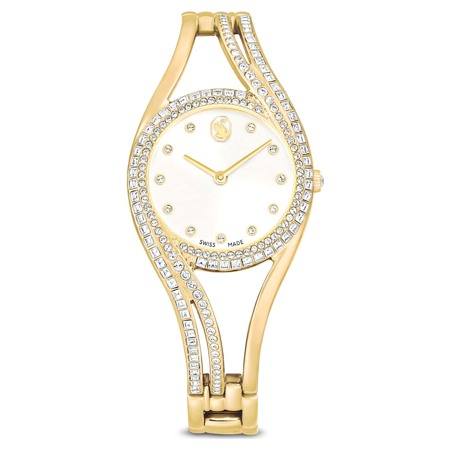 Hyperbola bangle watch, Swiss Made, Metal bracelet, Gold tone, Gold-tone finish