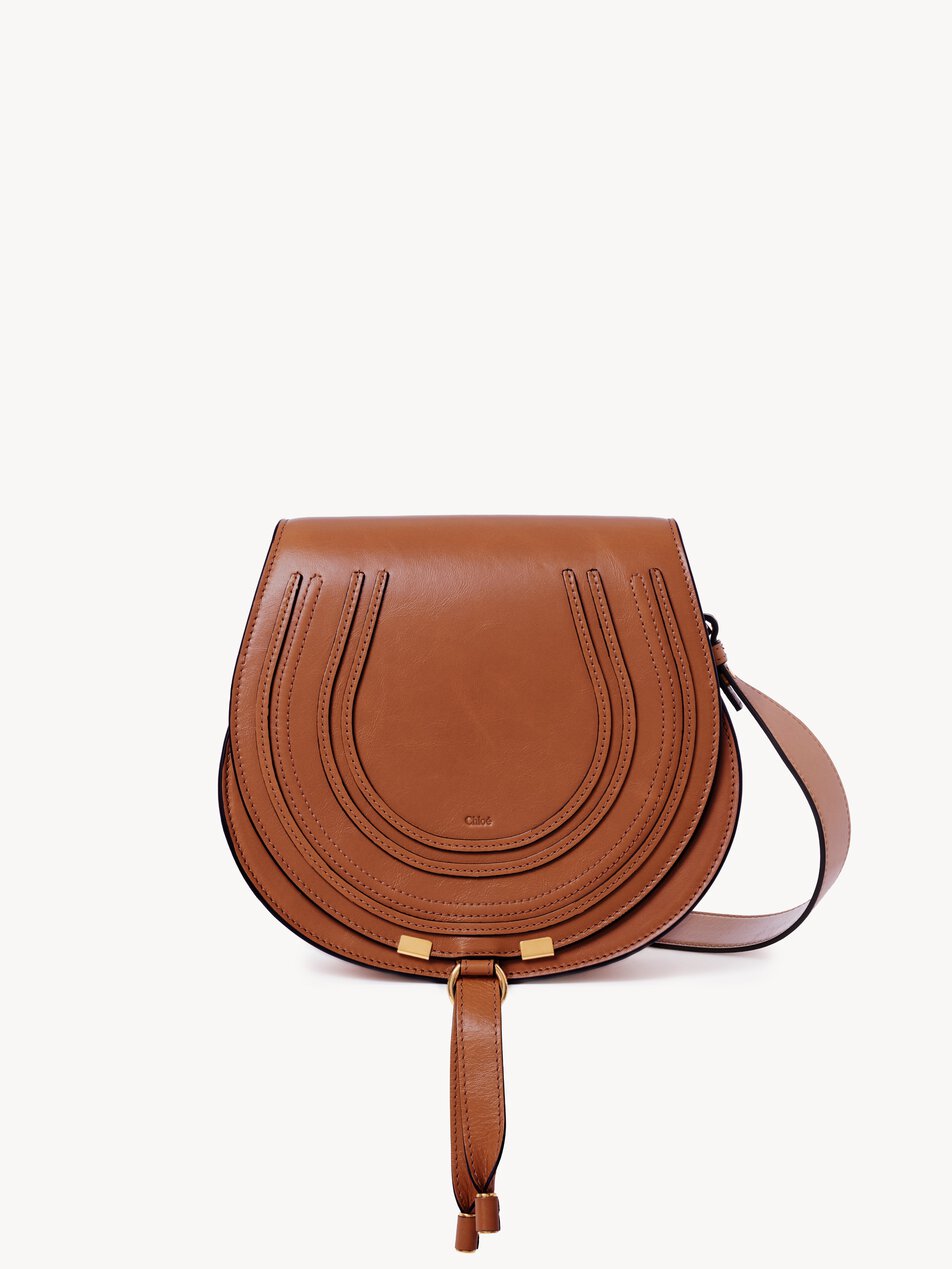 CHLOE Marcie saddle bag in shiny leather Clay Brown by CHLOE