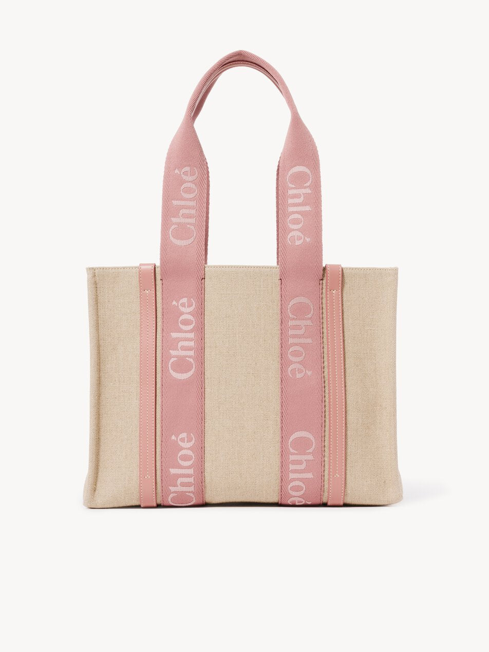 CHLOE Woody tote bag in linen Nougat by CHLOE