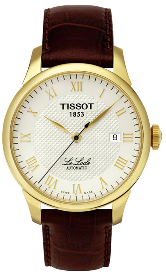 Men’s Tissot Le Locle Automatic T41.5.413.73 Gold Tone Leather Strap Watch