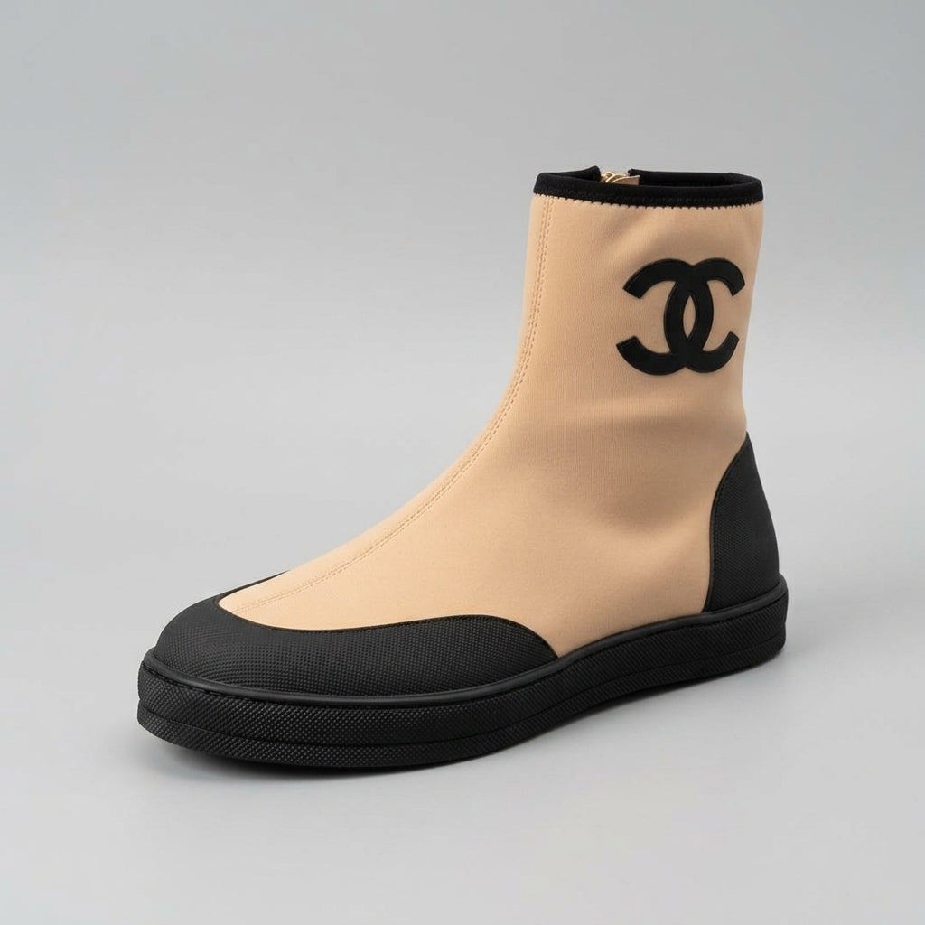 Chanel Coco Beach Short Boots – Beige & Black Mixed Fibers - Zeuskicks