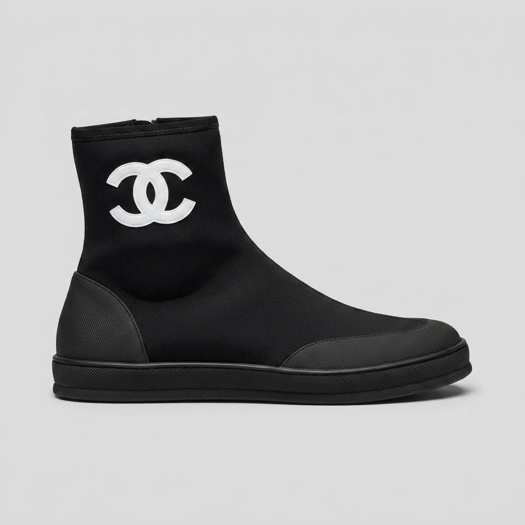 Chanel Coco Beach Short Boots – Black Knit & Rubber Sock Silhouette - Zeuskicks