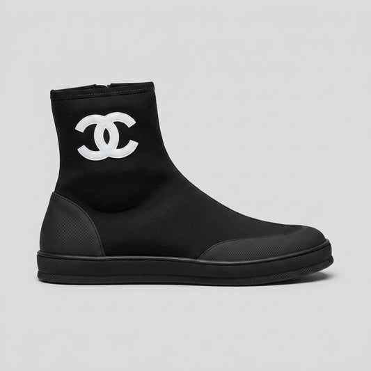 Chanel Coco Beach Short Boots – Black Knit & Rubber Sock Silhouette - Zeuskicks