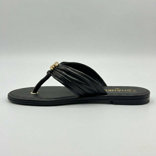 Chanel Coco Beach 2026 Thong Sandals – Black Lambskin - Zeuskicks