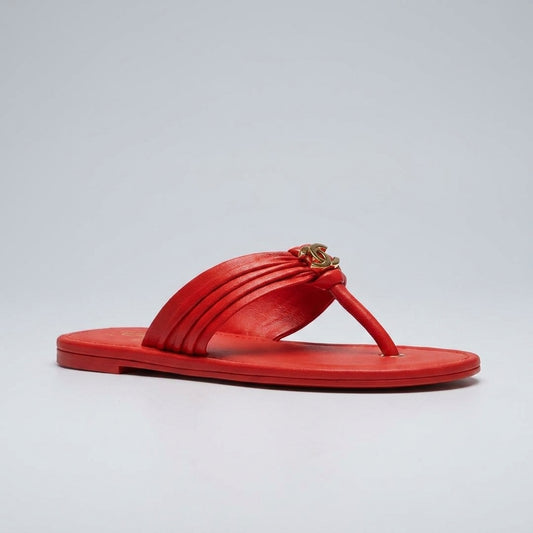 CHANEL Coco Beach Thong Sandals – Red Lambskin & Gold - Zeuskicks