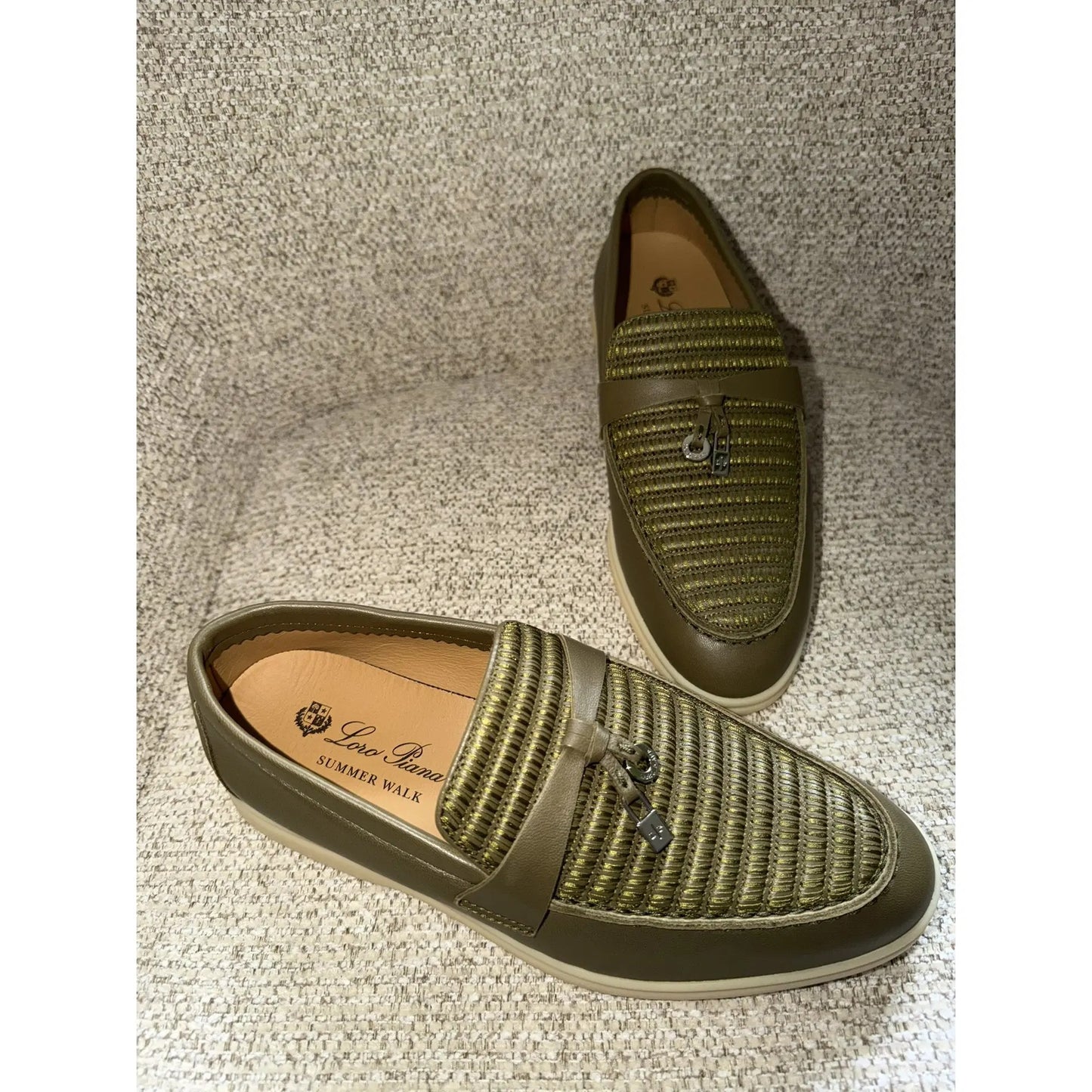 Loro Piana Summer Charm Walk Flats – Green Leather Edition