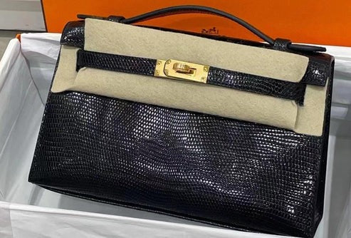 Hermès Kelly Pochette – Black Lizard Gold Hardware - Zeuskicks