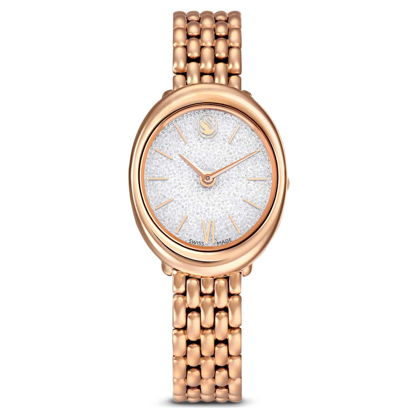 Imber oval watch, Swiss Made, Metal bracelet, Gold tone, Rose gold-tone finish
