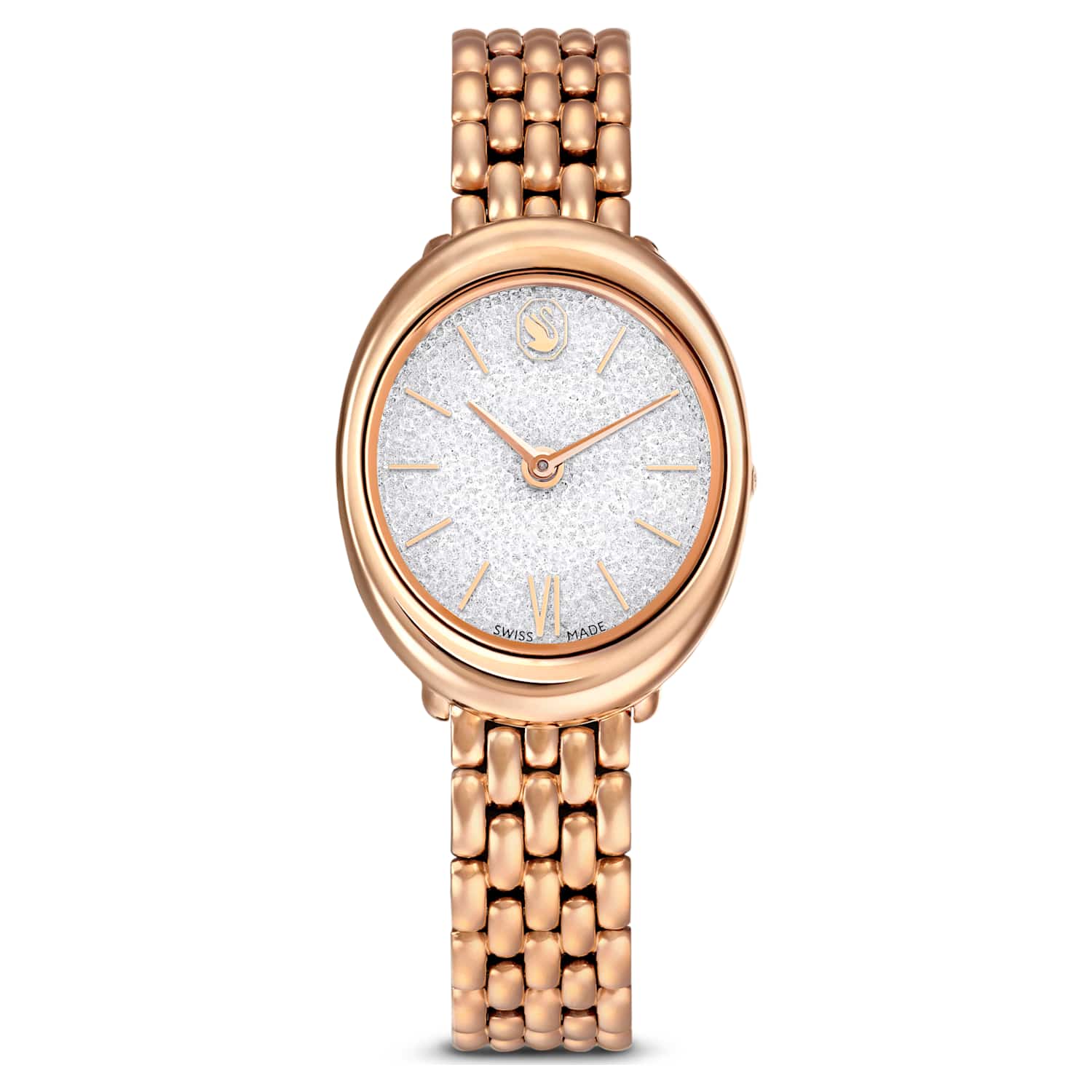 Imber oval watch, Swiss Made, Metal bracelet, Gold tone, Rose gold-tone finish