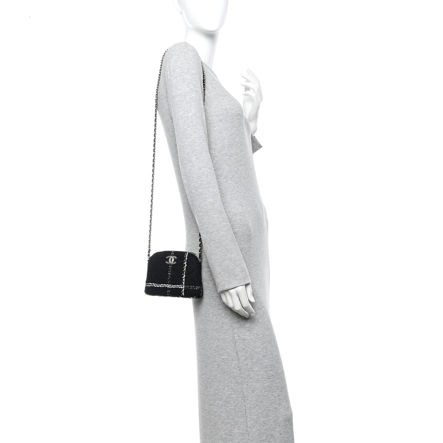 Chanel Tweed Quilted Mini Clutch With Chain – Black & White