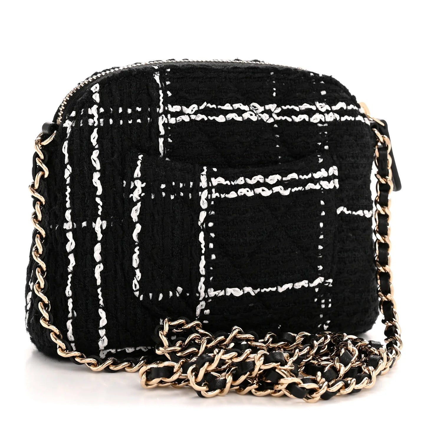 Chanel Tweed Quilted Mini Clutch With Chain – Black & White