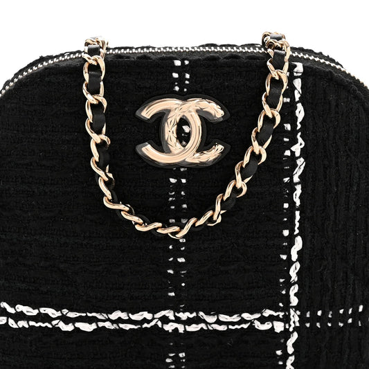 Chanel Tweed Quilted Mini Clutch With Chain – Black & White