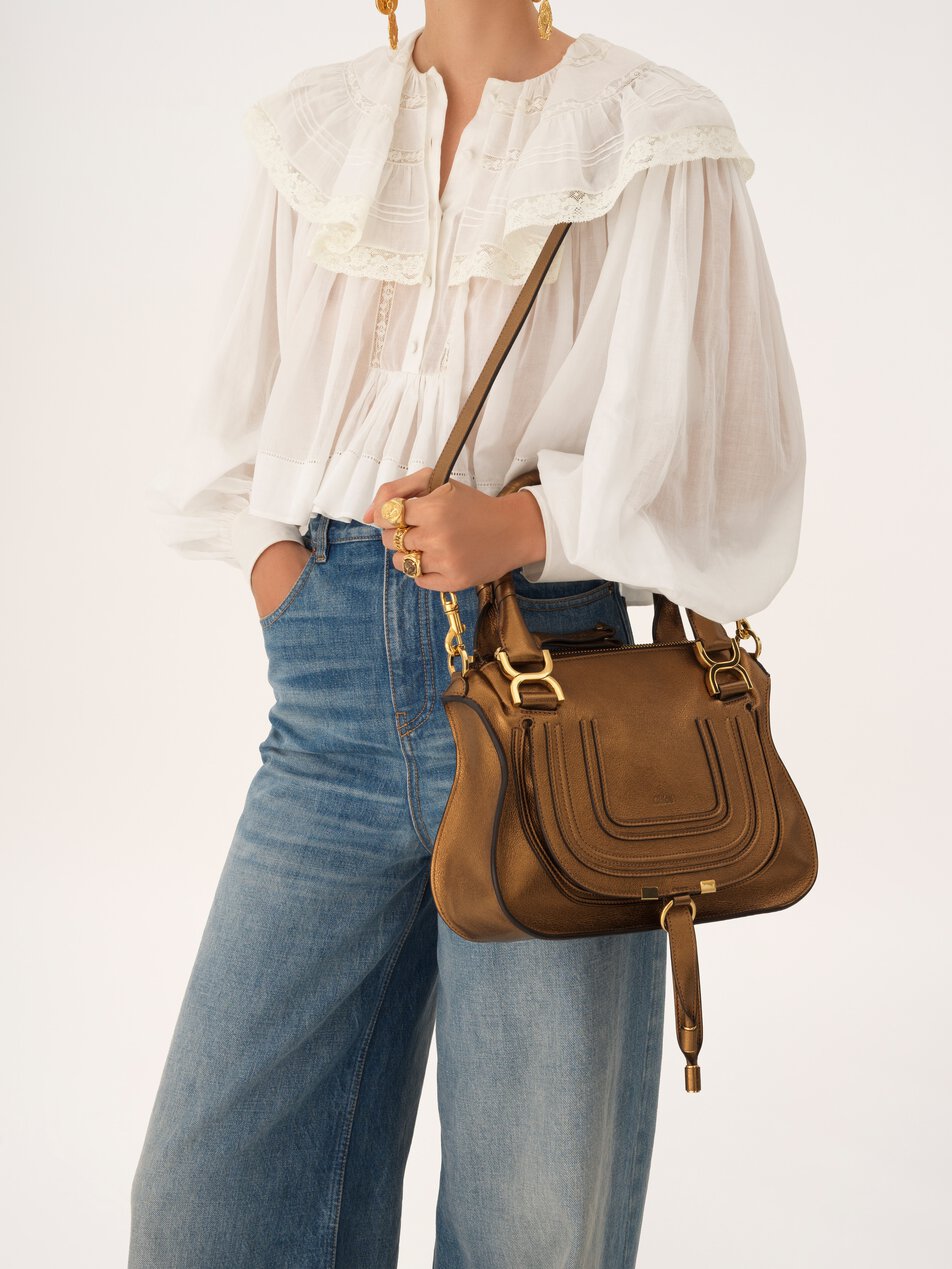CHLOE Small Marcie bag in metallized leather Golden Brown by CHLOE