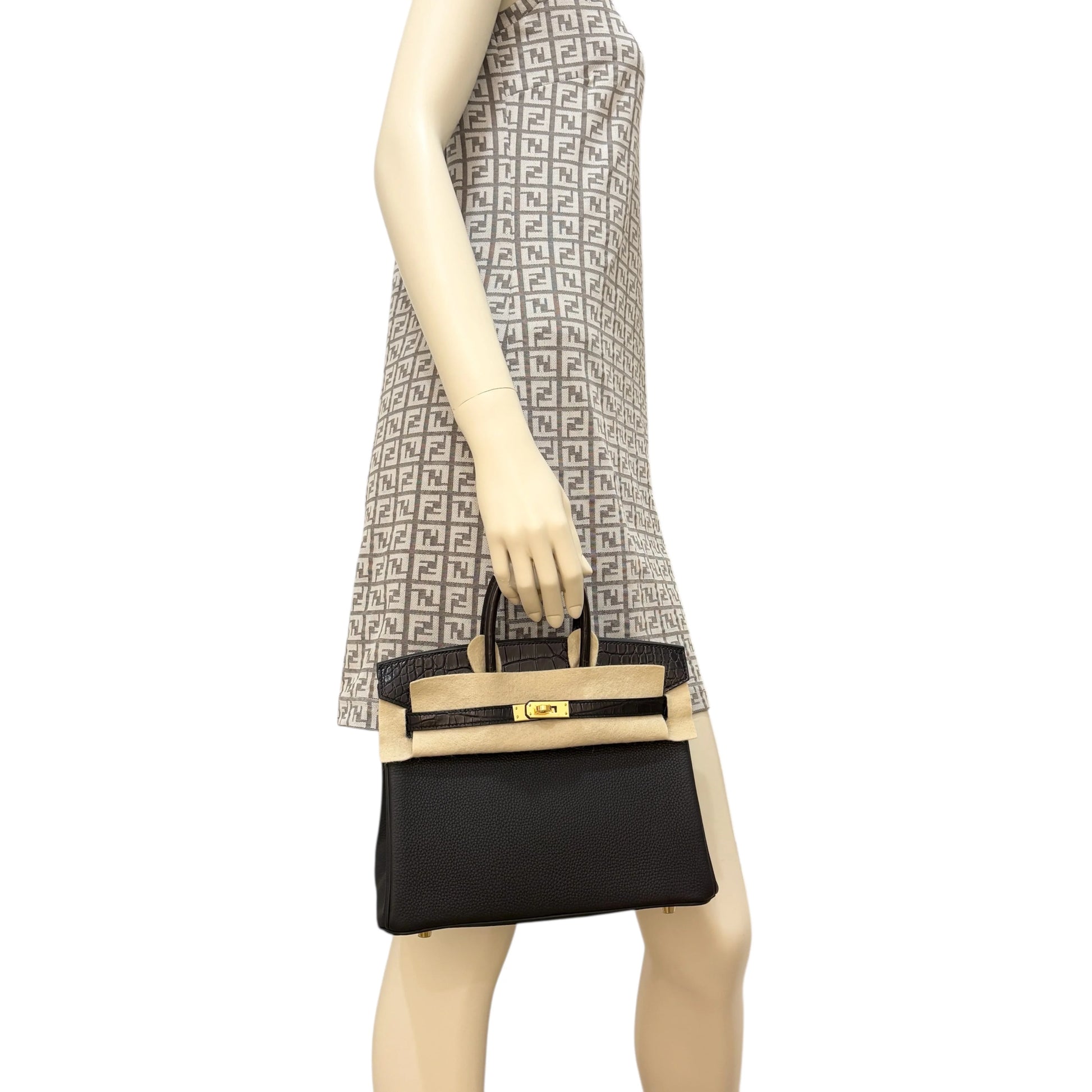 Hermès Birkin Touch 25 – 89 Noir Togo & Matte Alligator with Gold Hardware - Zeuskicks