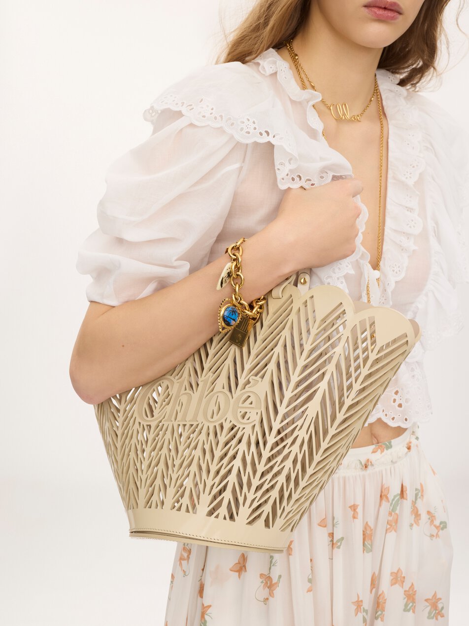 CHLOE Soleil basket bag in patent calfskin Milk by CHLOE