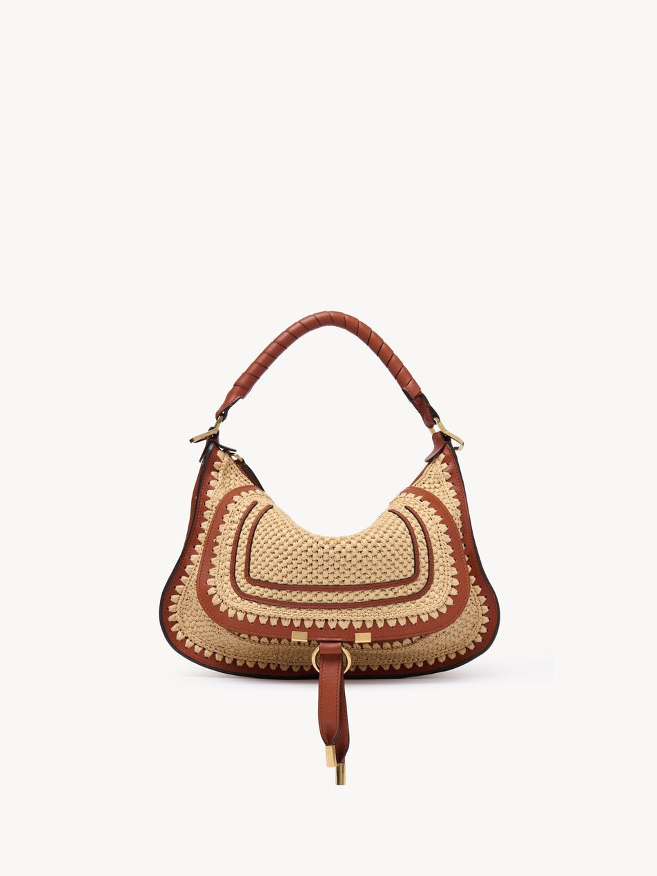 CHLOE Small Marcie shoulder bag in raffia-effect Clay Brown by CHLOE