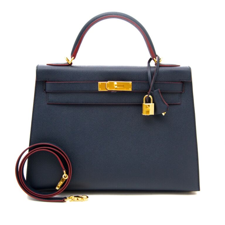 Hermès Kelly 32 Contour – Limited Edition Blue Indigo Epsom with Rouge - Zeuskicks