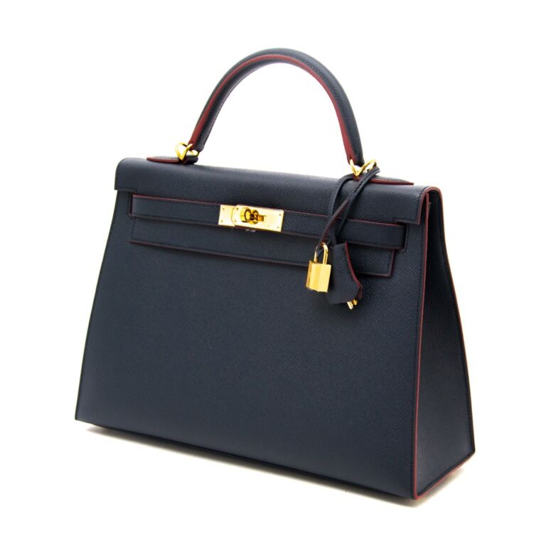 Hermès Kelly 32 Contour – Limited Edition Blue Indigo Epsom with Rouge - Zeuskicks
