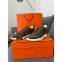 Hermès Bouncing Sneakers – Khaki Ribbed Fabric & Beige H Edition