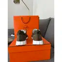 Hermès Bouncing Sneakers – Khaki Ribbed Fabric & Beige H Edition