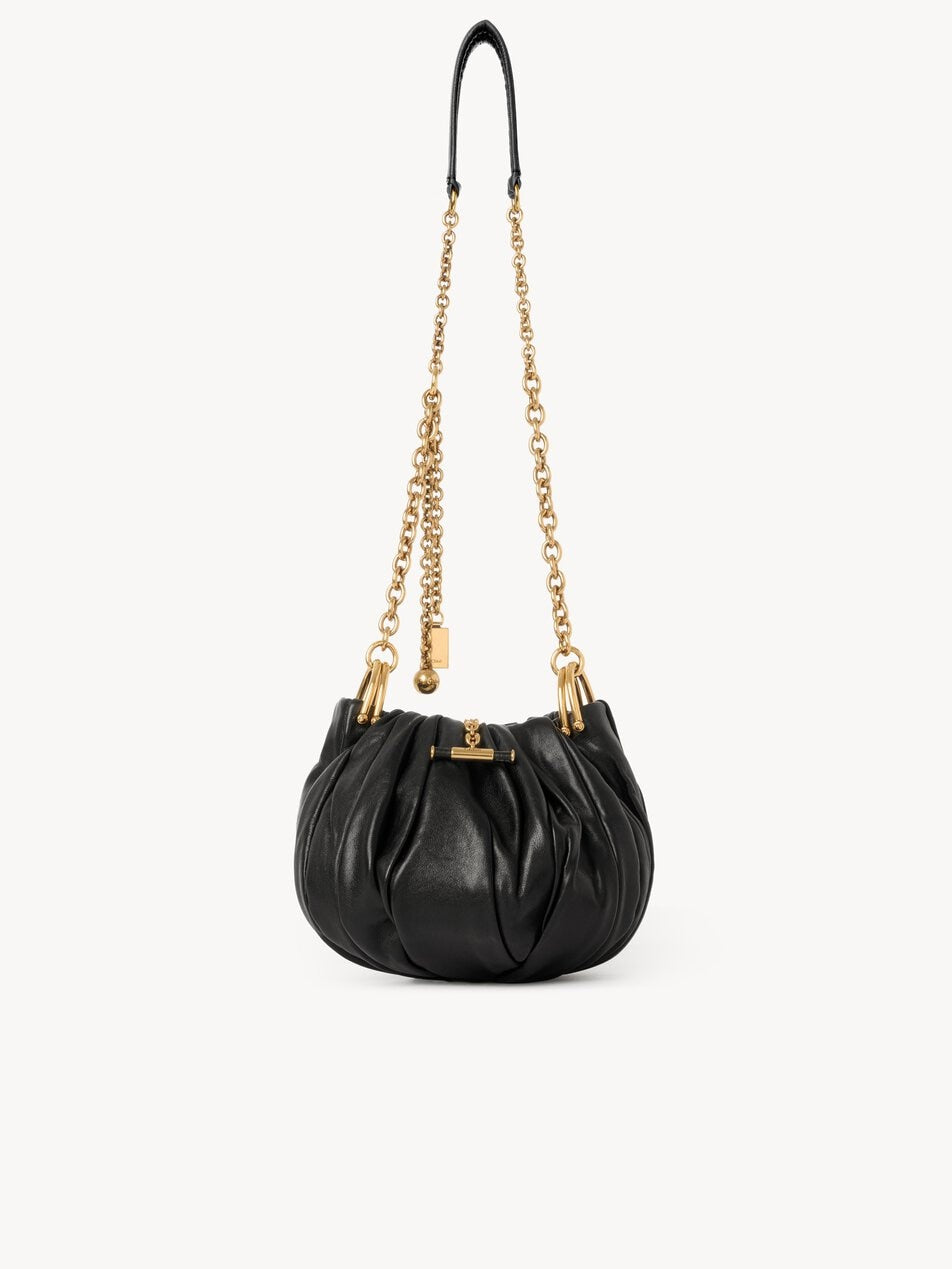 CHLOE Plissé shoulder bag with chain in pleated leather Black by CHLOE