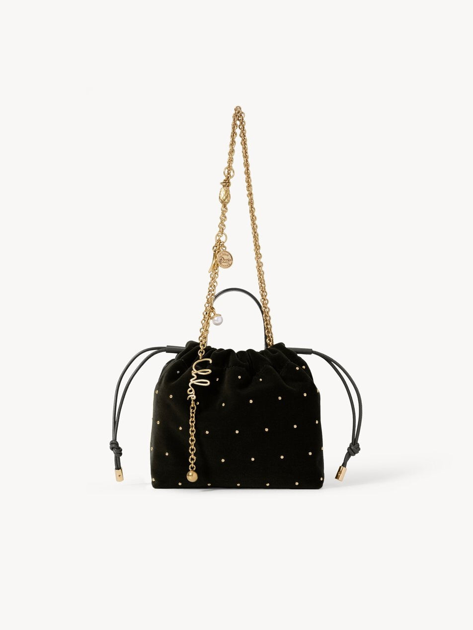 CHLOE Mini Chloé Icons shoulder bag with chain in velvet with studs Black by CHLOE