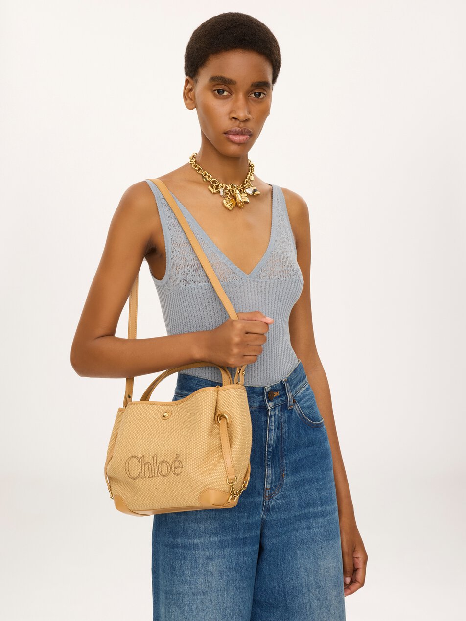 CHLOE Small Chloé Clover double carry bag in raffia-effect fibers Bleached Brown by CHLOE