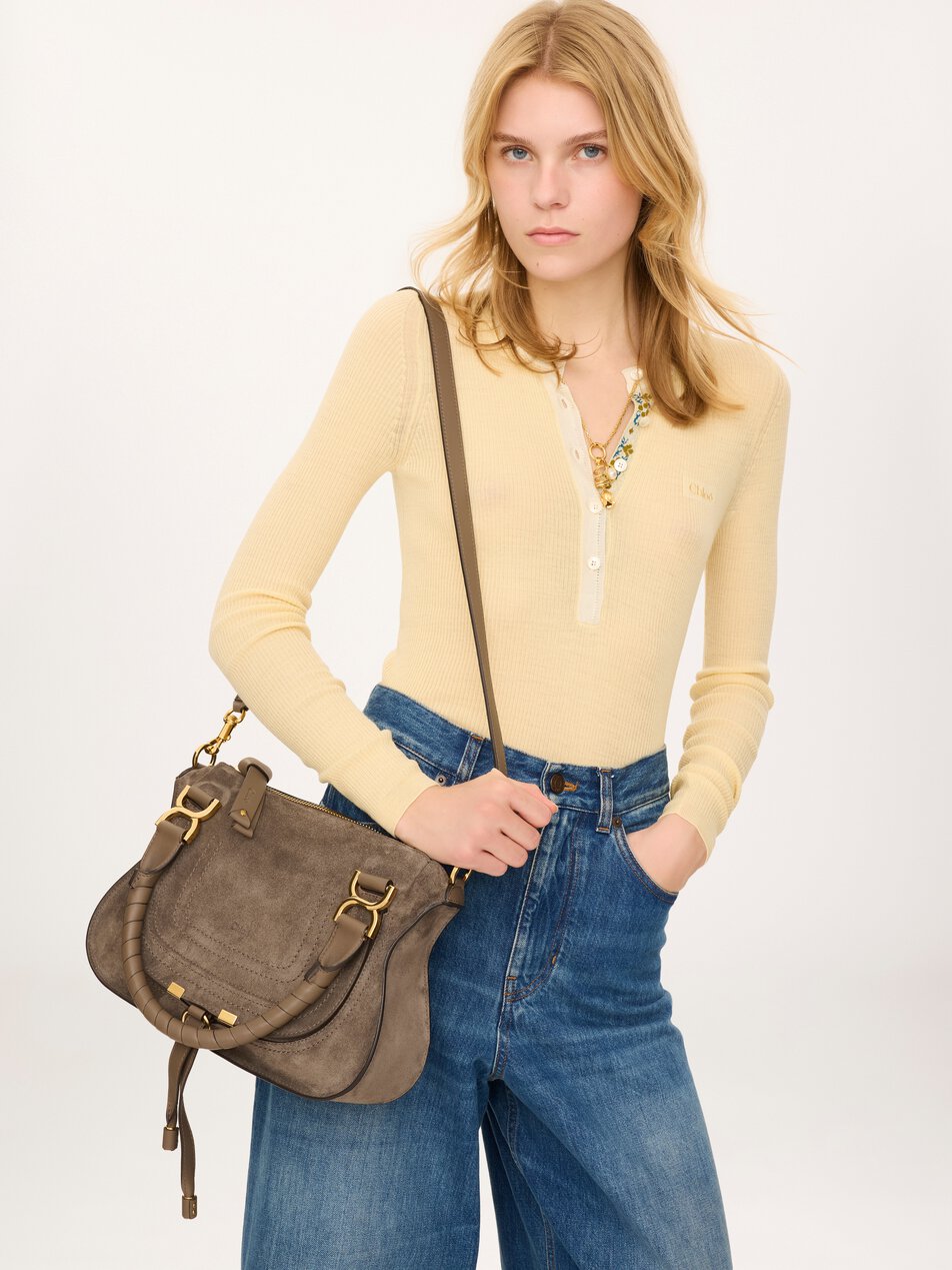 CHLOE Small Marcie bag in suede leather Nickel Grey by CHLOE