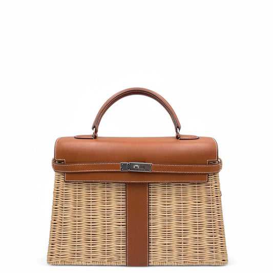 Hermès Picnic Kelly 35 – Wicker & Barenia Natural Leather in 34 Fauve (2011) - Zeuskicks