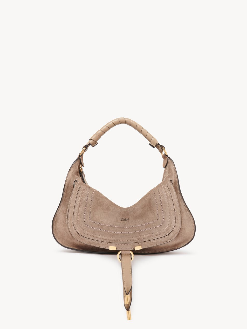 CHLOE Small Marcie shoulder bag in suede leather Boyish Brown by CHLOE